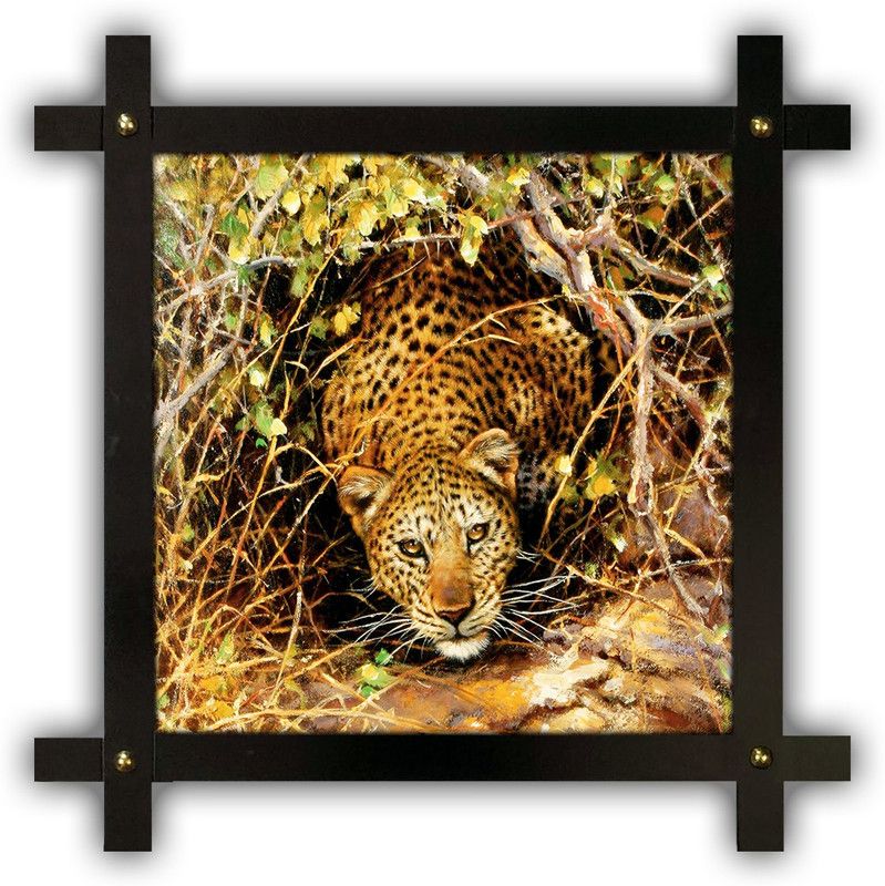 Poster N Frames Cross Wooden Frame Hand-Crafted with photo of chetah 19054- crossframe Digital Reprint 16.5 inch x 16.5 inch Painting  (With Frame)