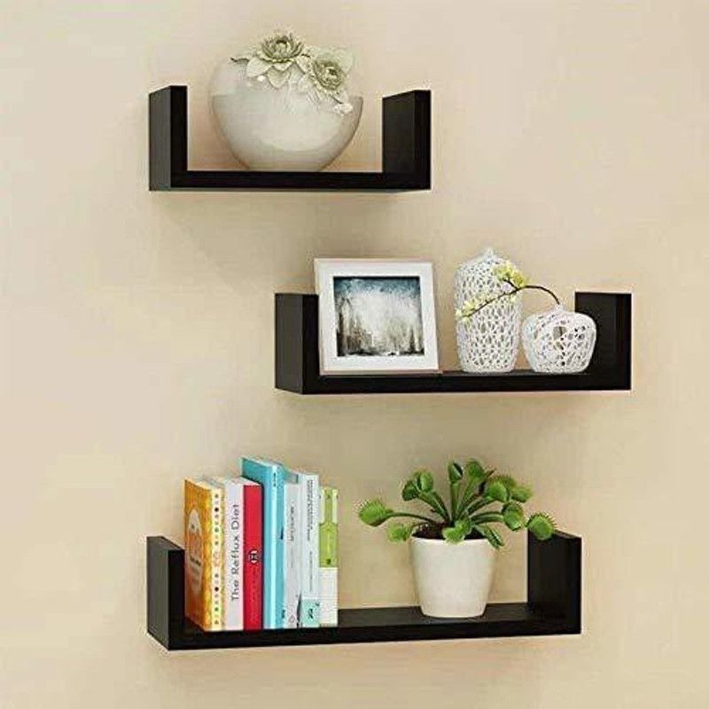 Empire Arts U Rack Wall Shelf | Rack | Shelves for Living Room Book Shelf for Home Decor Set of 3 Black Wooden Wall Shelf  (Number of Shelves - 3, Black)