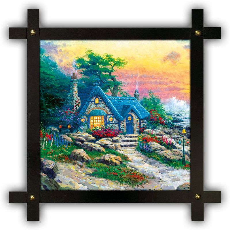 Poster N Frames Cross Wooden Frame Hand-Crafted with photo of Hand Painting Landscape Scenery 26031 Digital Reprint 16.5 inch x 16.5 inch Painting  (With Frame)