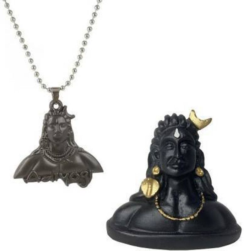 Stylewell Combo Of Adiyogi Lord Shiva Necklace Locket With Idol Statue Home / Temple / Office/ Decorative Showpiece - 6 cm  (Brass, Black)