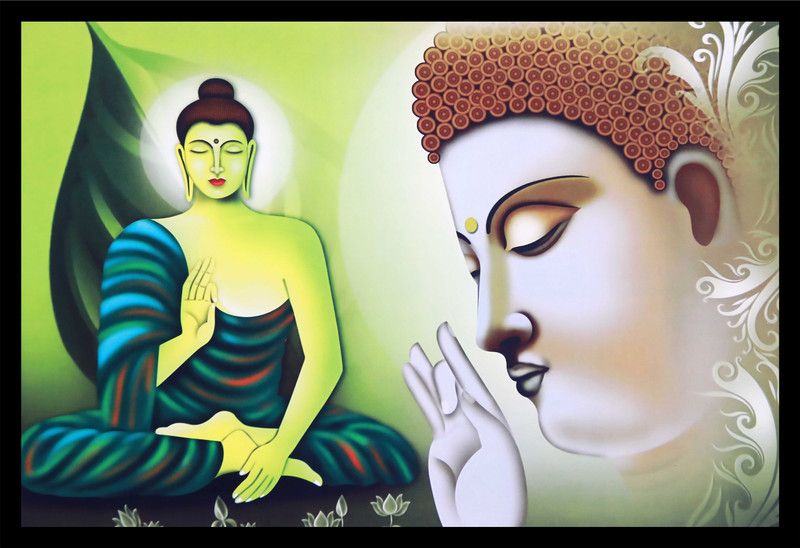 Lacuna Beautiful Decorative Buddha Art Wall Decor Painting Digital Reprint 12 inch x 18 inch Painting  (With Frame)
