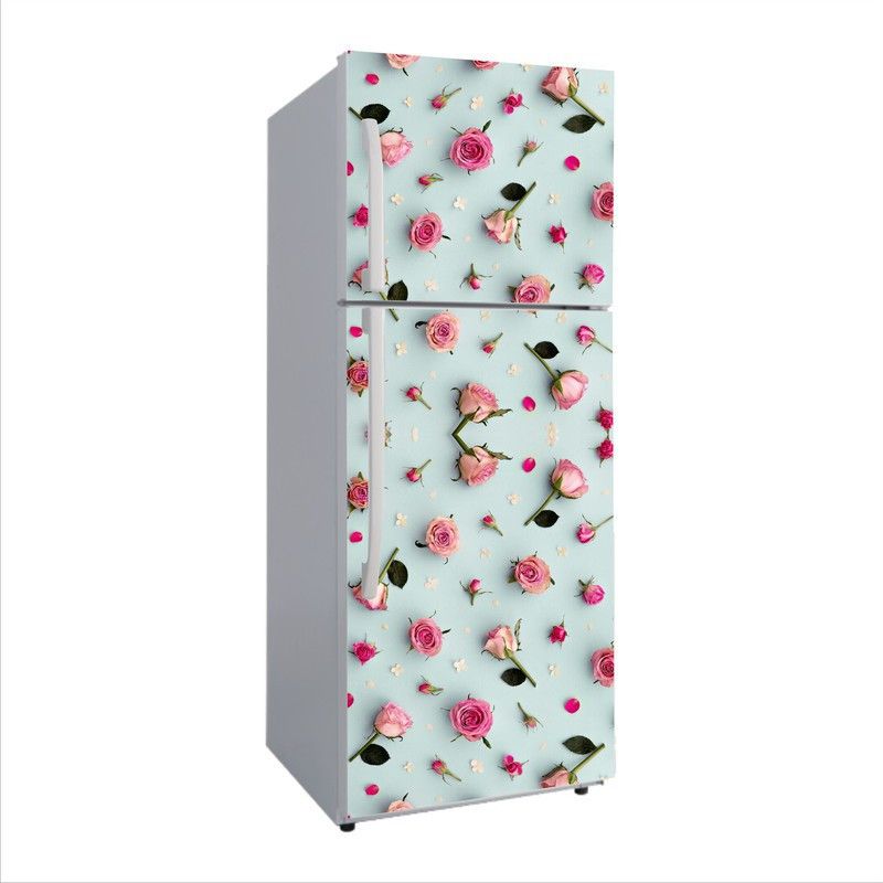 Advait Designs 60 cm Advait Designs Decorative Flower Sky Blue Beckground Pink Red And Colorful Flowers 3D Extra Large Abstract Wall Fridge Sticker(pvc vinyl) Self Adhesive Sticker  (Pack of 1)