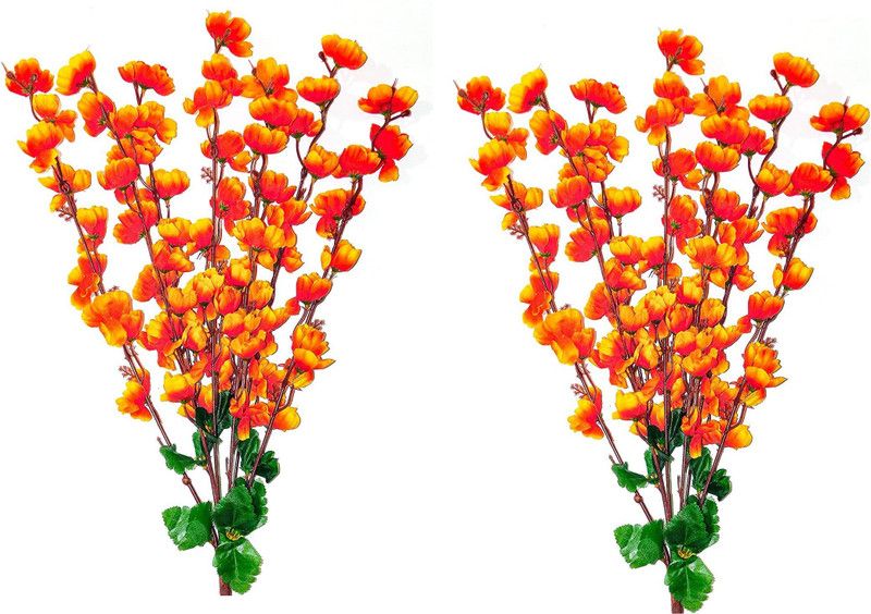 WhiteAsh Orange Blossom Stick Combo Orange Orchids Artificial Flower  (22 inch, Pack of 14, Flower Bunch)