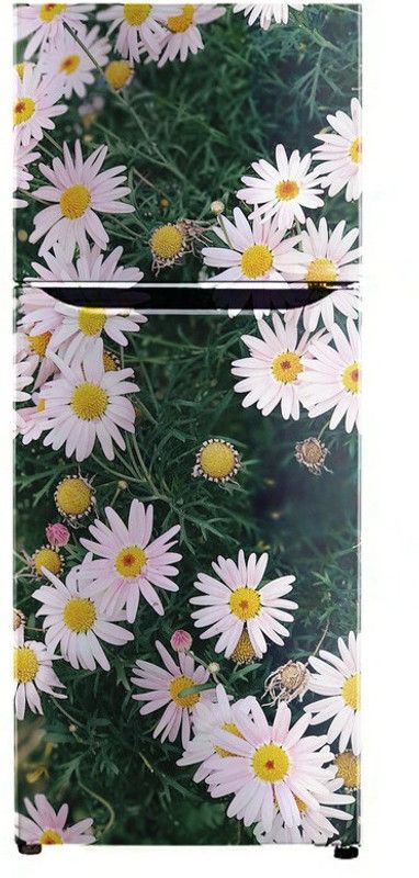 Advait Designs 60 cm Advait Designs flower leaves lotus white flower wallpaper poster Adhesive Vinyl sticker Fridge wrap sticker (pvc vinyl covering area 60cm X 160cm ) Self Adhesive Sticker  (Pack of 1)