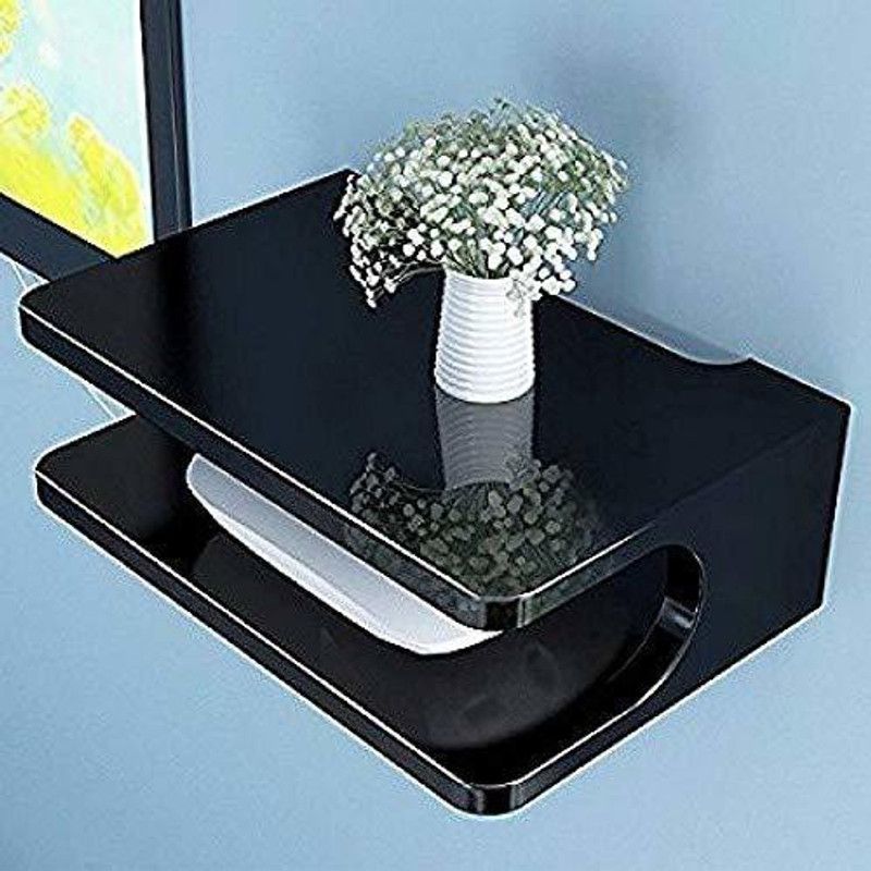 AmazingShopee set top box wall shelf wall mount stand Wooden Wall Shelf  (Number of Shelves - 1, Black)