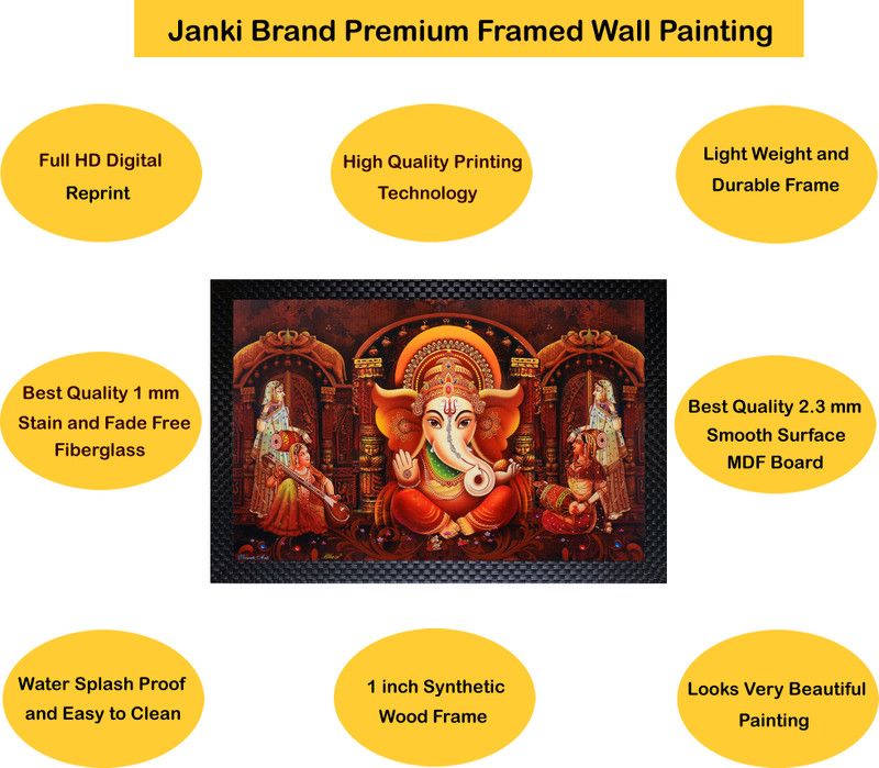 Janki Lord Ganesha Modern Art Wall Paintings Digital Reprint 14 inch x 20 inch Painting  (With Frame)