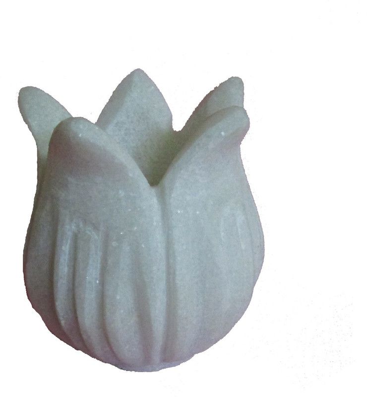 primium Marble Multi-Utility Lotus Flower Shape pot Stoneware Vase  (3 inch, White)