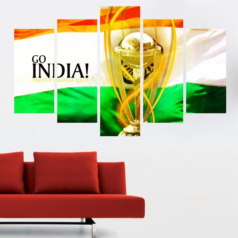 Saiii Designs 79 cm India Cup Five Piece Poster wall Covering Area-(W 79 X H 49) Self Adhesive Sticker  (Pack of 5)