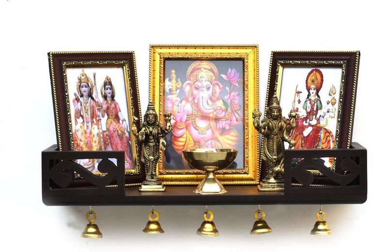 Explore Wood Craft Wall shelf home temple bell shelf temple mandir puja ghar MDF (Medium Density Fiber) Wall Shelf  (Number of Shelves - 1, Black)