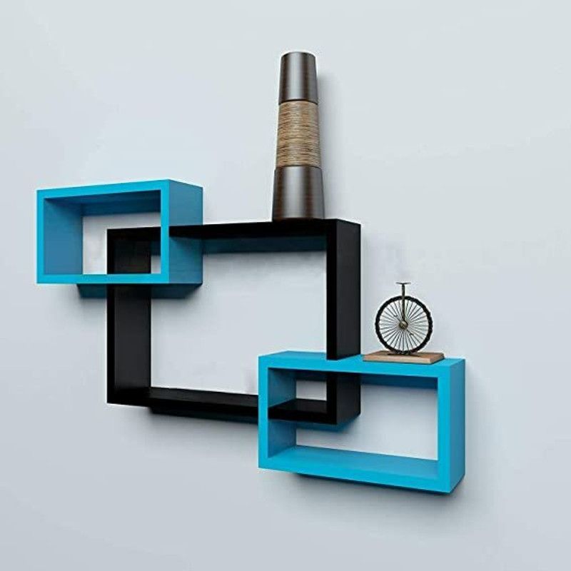 CraftInWood Living Room Floating Shelf Home Décor Wall Mounted Bookcase Wooden Display Racks MDF (Medium Density Fiber) Wall Shelf  (Number of Shelves - 3, Black, Blue)