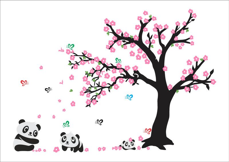 Crown Decals 91 cm beautiful baby pandas playing under the tree wall sticker Self Adhesive Sticker  (Pack of 1)