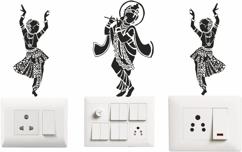 Saiii Designs 7 cm Lord Krishna Wall Set of 3 Self Adhesive Sticker  (Pack of 3)