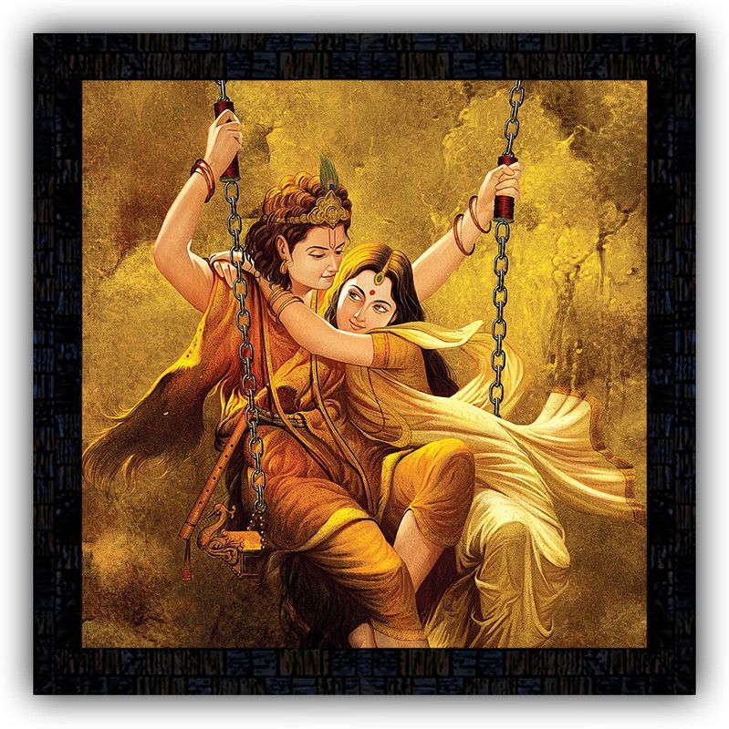 Poster N Frames framed poster of Radha Krishna-14765 Digital Reprint 14 inch x 14 inch Painting  (With Frame)