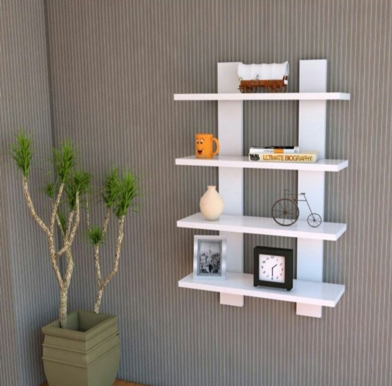 NationalArts NA1520 DUBAL PATTI W Wooden Wall Shelf  (Number of Shelves - 4, White)