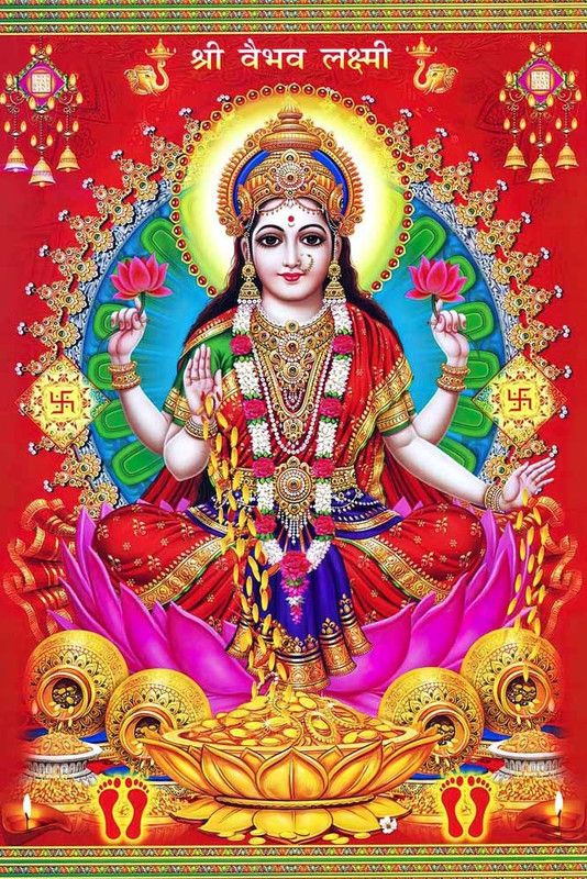Goddess Lakshmi Maa Religious Waterproof Vinyl Sticker Poster || (24 inch X 36 inch) btcan2956-3 Fine Art Print  (36 inch X 24 inch, Rolled)
