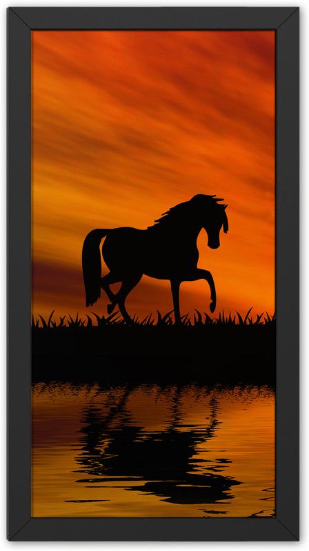 Ritwika's Orange Color Abstract Art One Horse Running Wall Frame Painting Digital Reprint 13.5 inch x 7.5 inch Painting  (With Frame, Pack of 10)