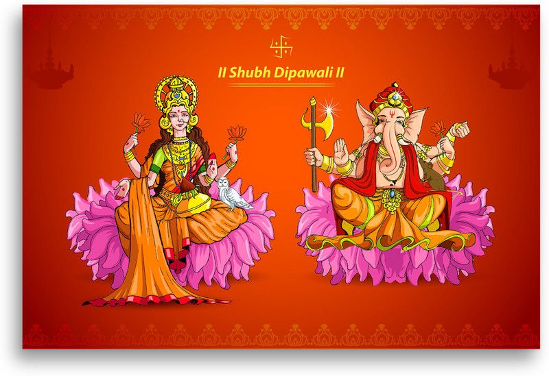 PRINTHUBS 30.48 cm Diwali Lakshmi Ganesh Poster For Room Home office Wall Decor(Size 12x18 Inch)S42 Self Adhesive Sticker  (Pack of 1)