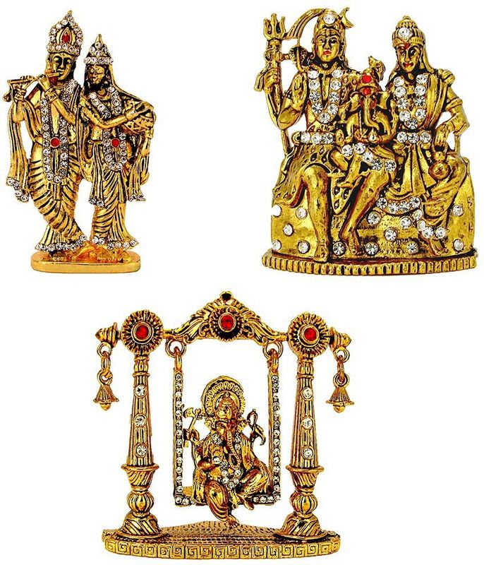 Le Lord Radha-Krishna Shri Krishn (Oxidised) Shiva Family Shiv Parivar | Ganesha Ganesh Ganpati On Swing Idol Idol / Statue for Home Office Shop Car Dashboard & Gift Decorative Showpiece - 12 cm  (Metal, Multicolor)