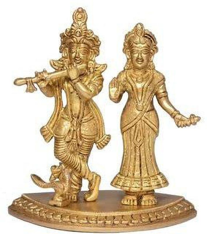 vrindavan shopi Shri Radha Krishna Decorative puja Idol for Home Temple 400gms Decorative Showpiece - 8 cm  (Brass, Gold)
