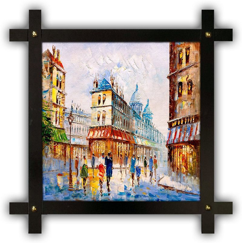 Poster N Frames Cross Wooden Frame Hand-Crafted with photo of Hand Painting Landscape Scenery 18099 Digital Reprint 16.5 inch x 16.5 inch Painting  (With Frame)