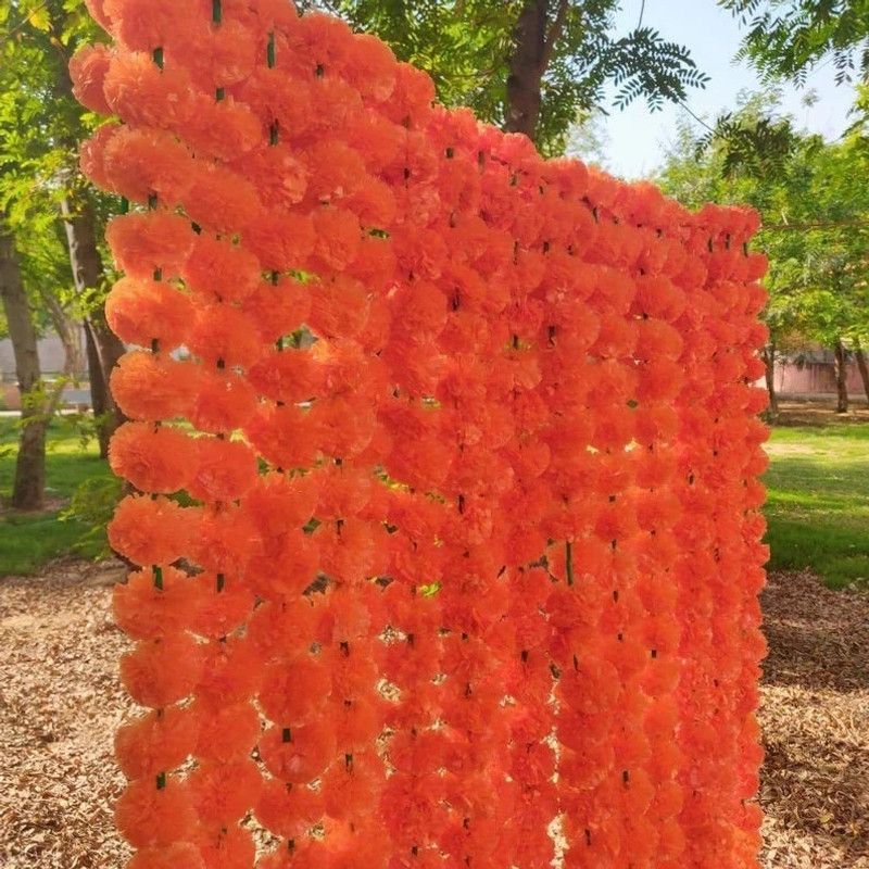 Samjhi Marigold Artificial Flowers Garlands for Home Decoration Red Marigold Artificial Flower  (60 inch, Pack of 10, Garlands)