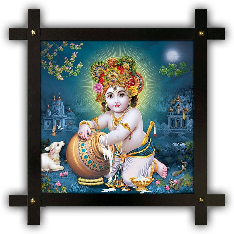 Poster N Frames Cross Wooden Frame Hand-Crafted with photo of Baby Krishna 20757-corssframe.jpg Digital Reprint 16.5 inch x 16.5 inch Painting  (With Frame)