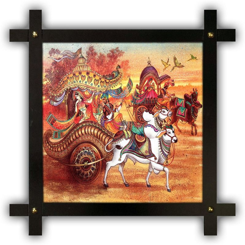 Poster N Frames Cross Wooden Frame Hand-Crafted with photo of Rajasthani Art 17398-12x12-crossframe Digital Reprint 16.5 inch x 16.5 inch Painting  (With Frame)