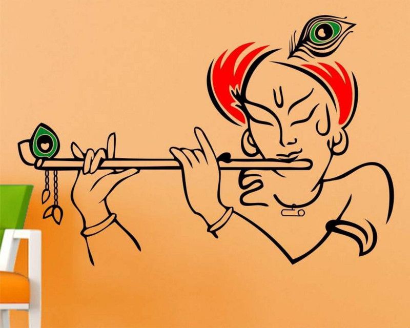 MADHUBAN DÉCOR 45 cm Lord Krishna with Flute Cute Kids Room God Wall Sticker Self Adhesive Sticker  (Pack of 1)