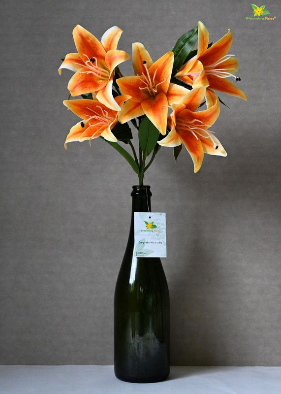 blooming floret Orange Lily Artificial Flower  (24 inch, Pack of 1, Flower Bunch)