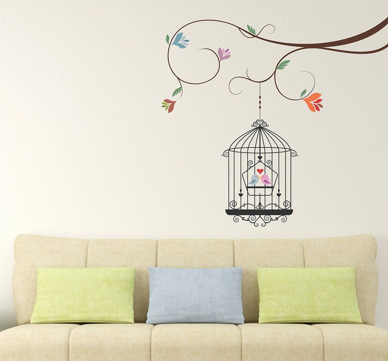 Dumdic 80 cm Birds Gage Multicolor Large Vinyl Wallsticker (80 cm x 75 cm) Self Adhesive Sticker  (Pack of 1)