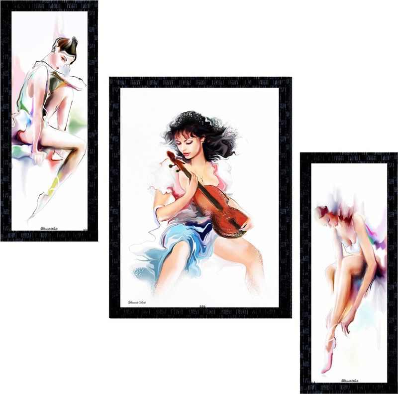 Janki Online Set of 3 Modern Art Glass Framed Wall Painting For Home Office and Temple and Home Décor Digital Reprint 14 inch x 11 inch Painting  (With Frame, Pack of 3)