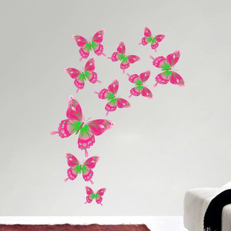 Decor Area 58 cm pink butterfly Sticker (PVC Vinyl, Multicolour) Gulabi Titli Self Adhesive Sticker  (Pack of 1)