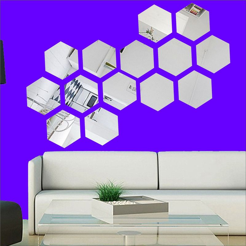 LOOK DECOR 90 cm Hexagon Silver (pack of 14) 14 Self Adhesive Sticker  (Pack of 14)
