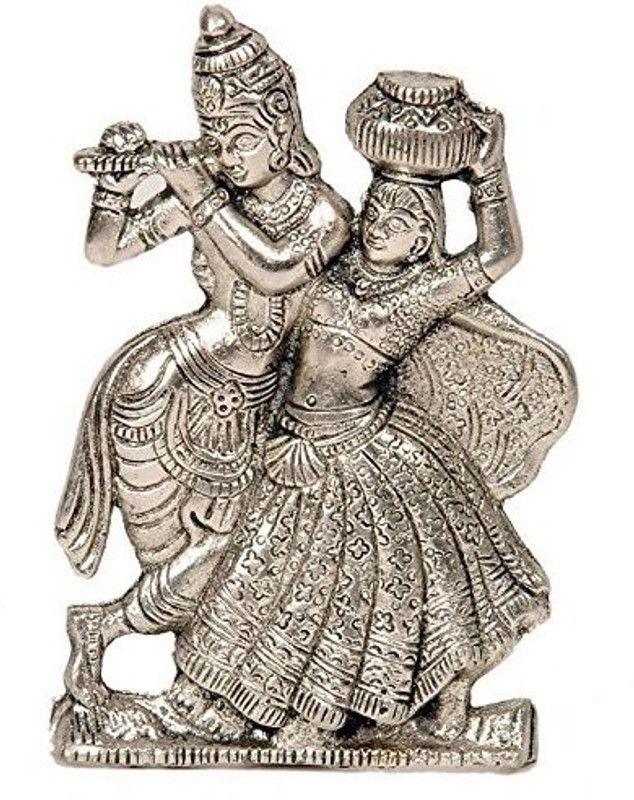 Fashion Bizz White Metal Dancing Radha Krishna For Home Decor Decorative Showpiece - 14 cm  (Aluminium, Silver)