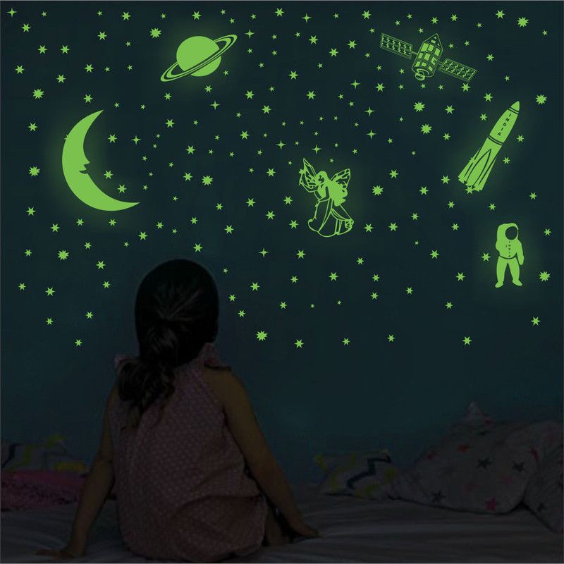 SWATI ART GALLERY 4 cm Green Fluorescent Night Glow in the Dark, Star Astronomy Wall Stickers (Pack of 201 Stars Big and Small) - Complete Sky Code-106 Glow in the Dark Sticker  (Pack of 207)