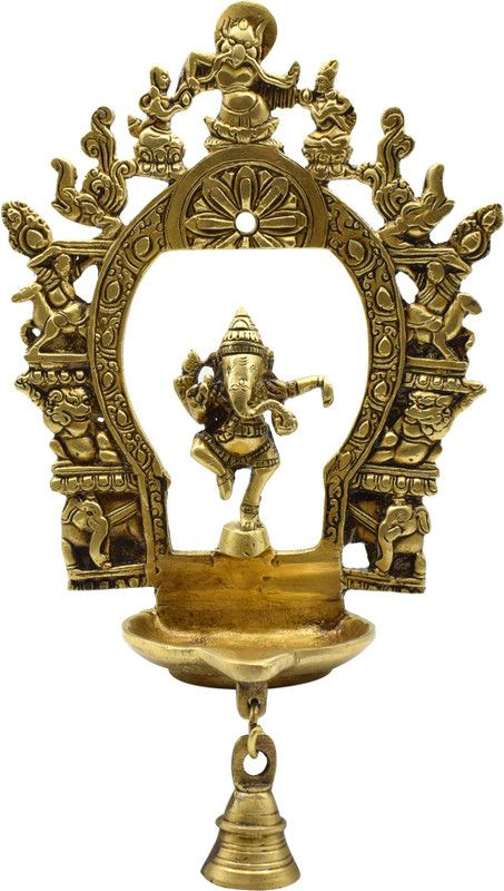 Puja N Pujari Ganesh Hanging Diya with Bell for Pooja Room Brass Hanging Diya  (Height: 9.11 inch)