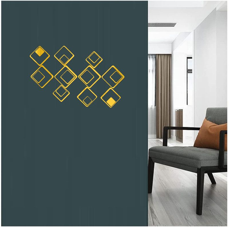 Decor studio 50.8 cm decorative square shape golden acrylic sticker Self Adhesive Sticker  (Pack of 1)