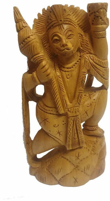 assure crafts WOODEN HANUMAN Decorative Showpiece - 15 cm  (Wood, Yellow)