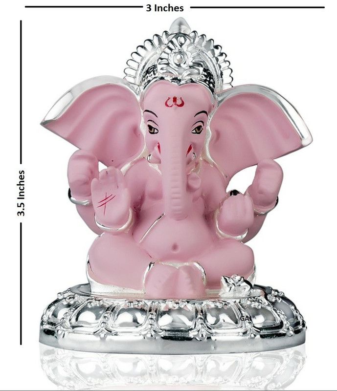 Gold Art India Gold Art India Silver plated Pink Ganesha Lord Ganesha for gift Ganesha for car dashboard Ganesha Showpiece Diwali gifts Birthday gifts Decorative Showpiece - 9 cm  (Polyresin, Multicolor)