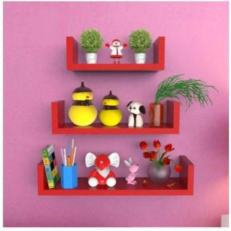 Shavify Wall shelf U rack shelves MDF Wall hanging ,floating ,mounted ,decorative Home | for living room bedroom office , restaurant ,cafe , kitchen , bathroom MDF (Medium Density Fiber) Wall Shelf  (Number of Shelves - 3, Red)