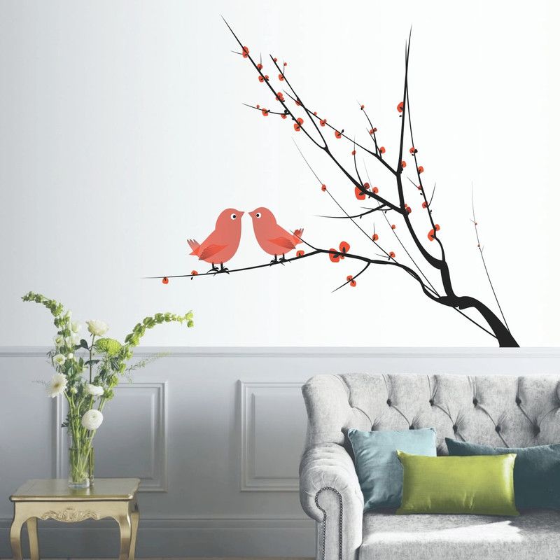 StickMe 100 cm Couple Of Birds On Tree Love Wall Sticker - SM 488 Self Adhesive Sticker  (Pack of 1)