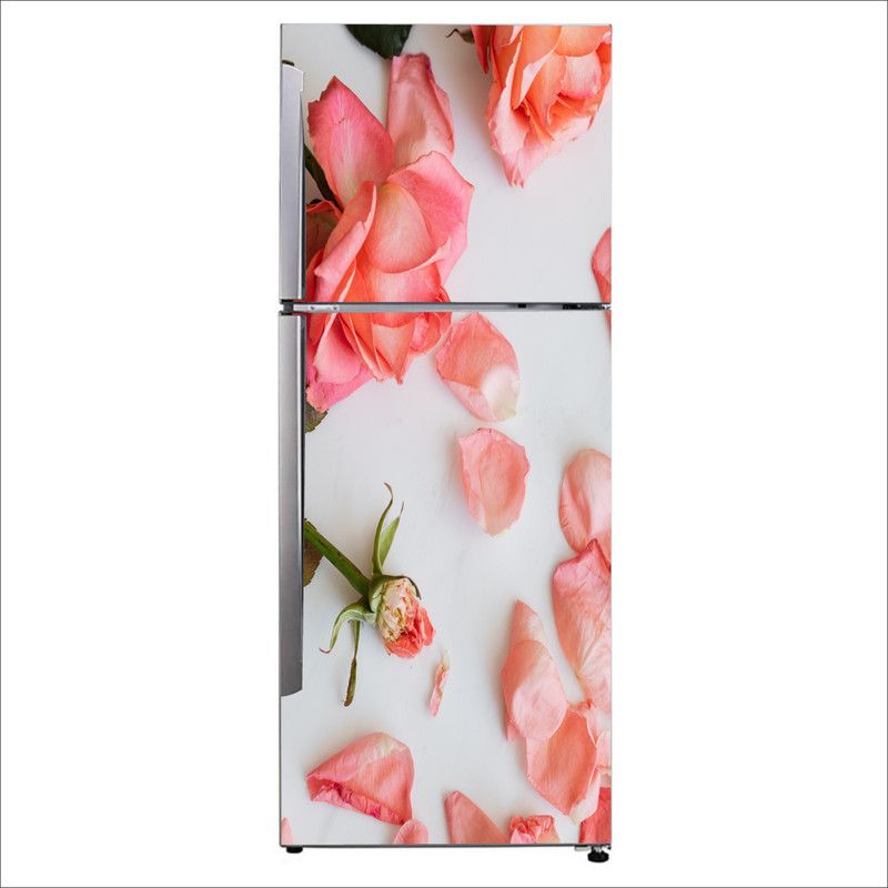 Pshychedelic Collection 60 cm Decorative Beautiful pink rose with pink leaf fridge sticker Self Adhesive Sticker  (Pack of 1)
