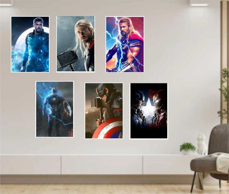 Mini Cards And Decor Items - Captain America & Thor Superheroes Character Marvel Studio Avengers Wall Posters Set of 6 Pcs for Room & Office (13 x 19 Inch, Rolled) Glossy Gumming Photographic Paper  (19 inch X 13 inch)