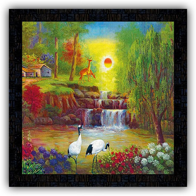 Poster N Frames framed poster of Hand Painted landscape scenery-14796 Digital Reprint 14 inch x 14 inch Painting  (With Frame)