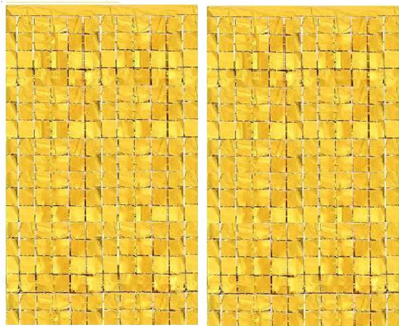 HARDATAR Square Foil Fringe pack of 2 Curtains for Decorations - Golden, 3 X 6 feet Pack of 2  (72 inch X 36 inch, Golden)