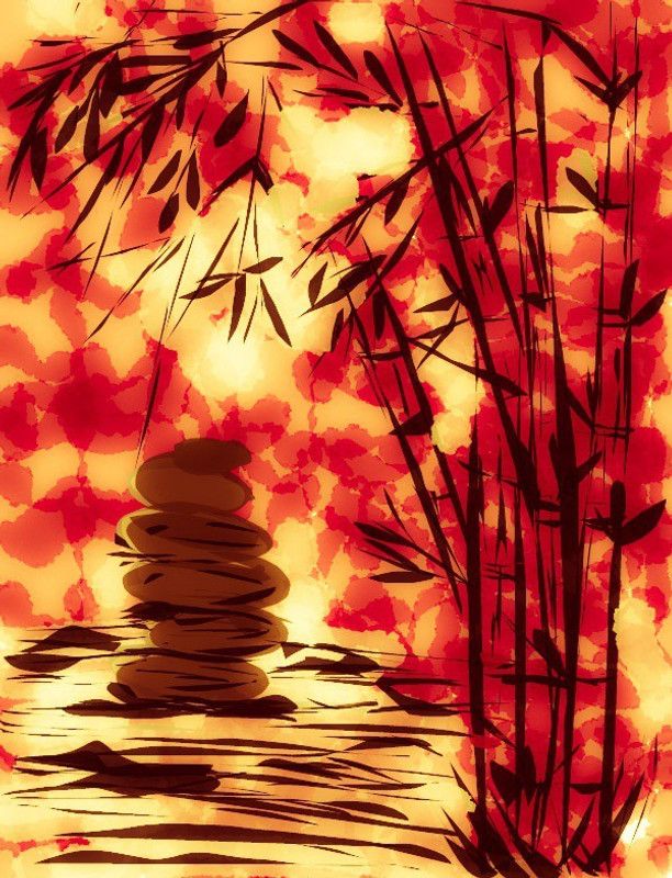 Bamboo Rock Unframed Fengshui Wall Art Canvas Artwork For Home & Office Décor Digital Reprint 18 inch x 15 inch Painting