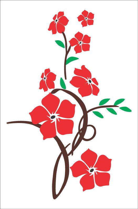 Psychedelic Collection 66 cm red decorative flowers Self Adhesive Sticker  (Pack of 1)
