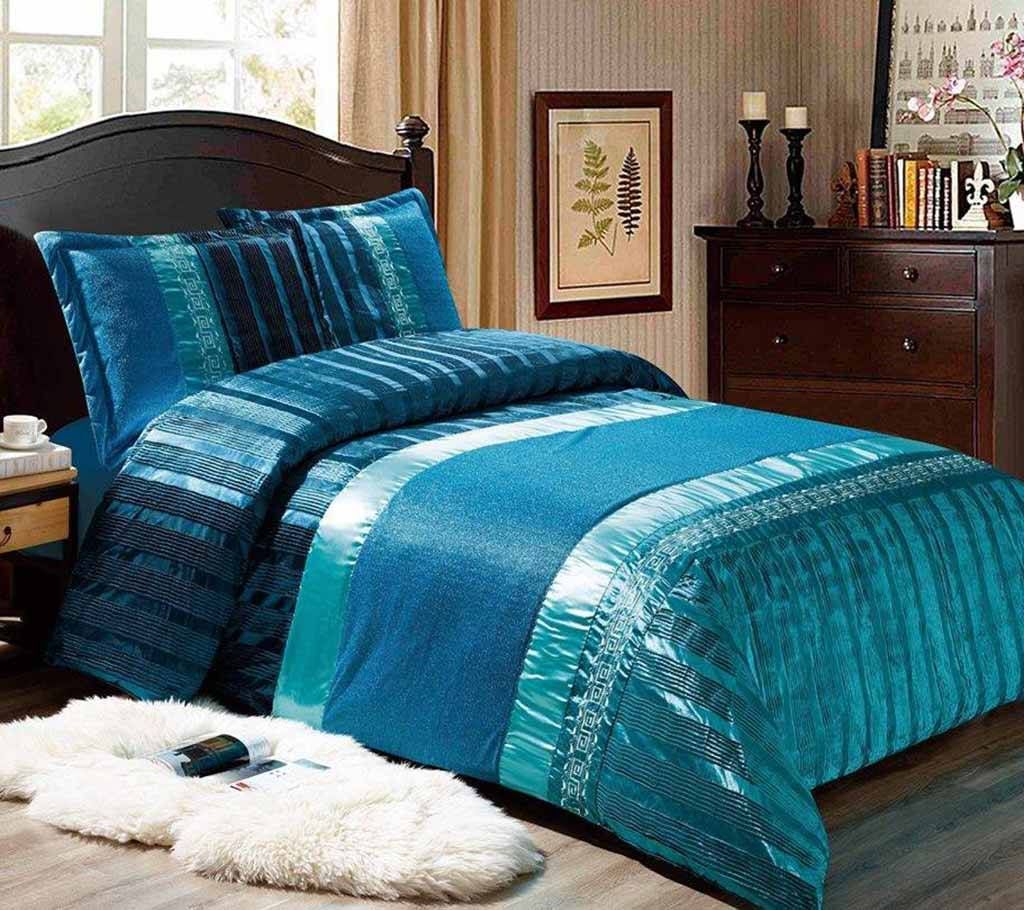 4pcs Satin Teal Jacquard Bedding Set