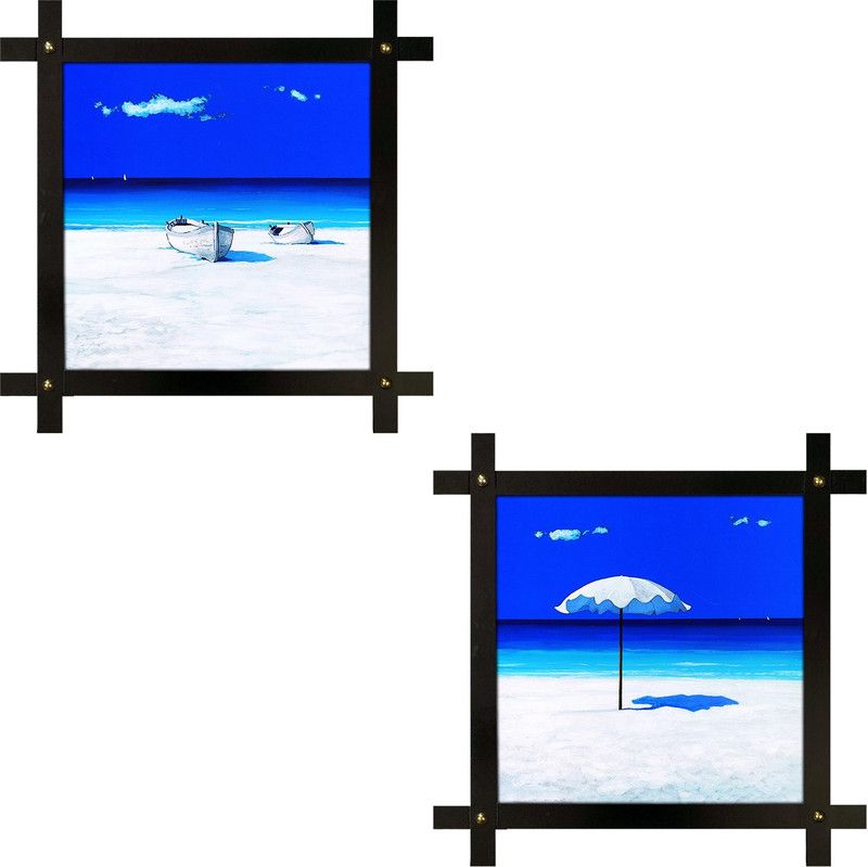 Poster N Frames 2(two) Hand-Crafted Decorative Style Wooden Frame with photo of Sea beach each Size :16.5X16.5-inch (42x42-cm) Digital Reprint 16.5 inch x 16.5 inch Painting  (With Frame, Pack of 2)