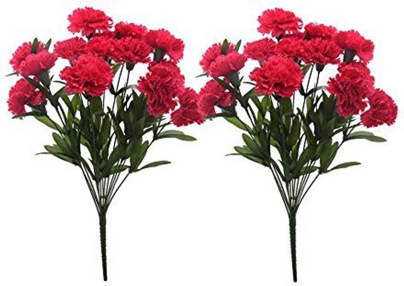Siddhivinayak Artificial Carnation Flower Bunch (Red, Pack of 2 Without Pot) Pink Carnations Artificial Flower  (14 inch, Pack of 24, Flower Bunch)
